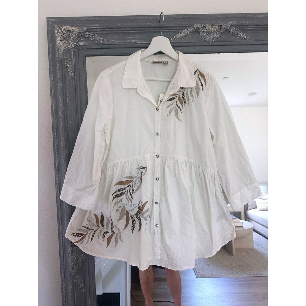 NWT Anthropologie Holding Horses Embroidered Sequin Babydoll Tunic Blouse Top M